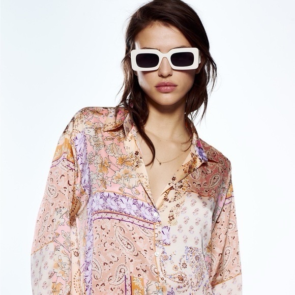 Zara Floral Women’s Satin Paisley Blouse Long Sleeve Button Down Size M - Picture 6 of 11